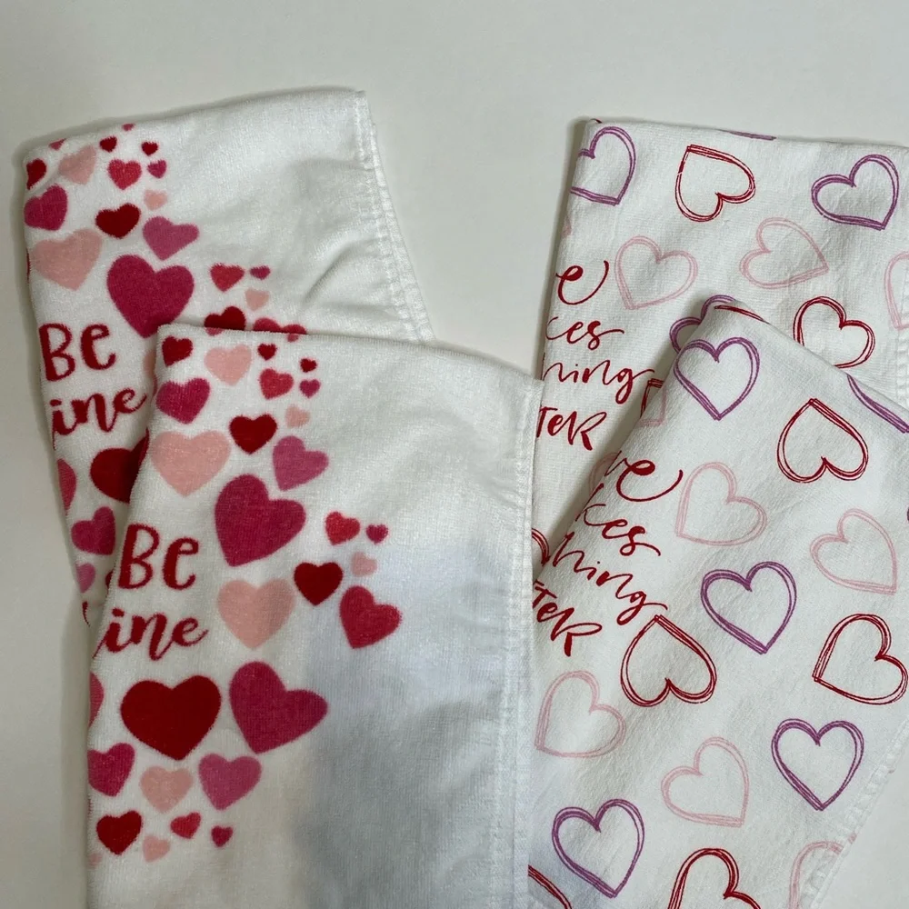 Valentine's 'Be Mine' Heart Tea Towels - Red, Pink, Purple